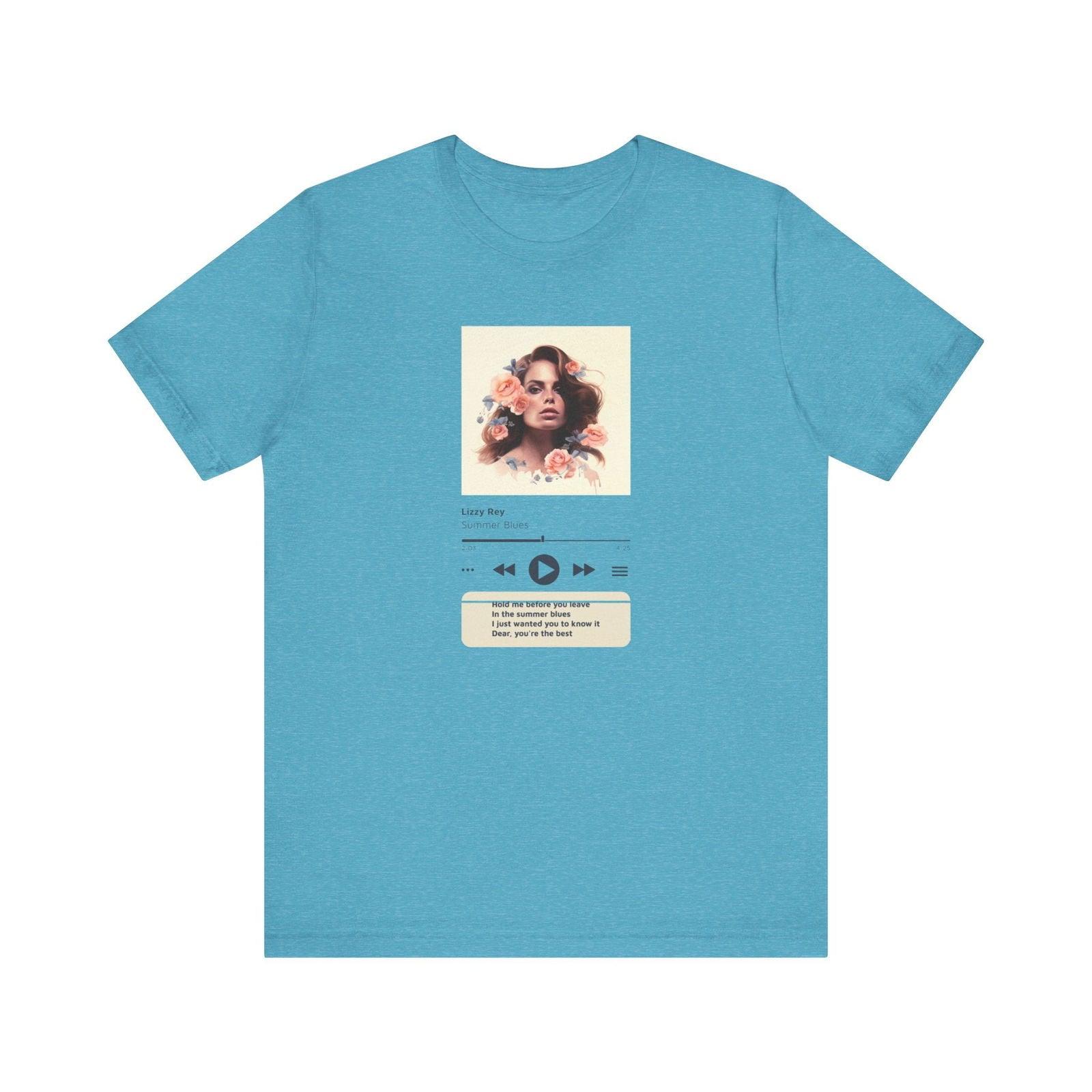 Classic Summer Blues Lyric T Shirt | Heather Aqua Twill Tees